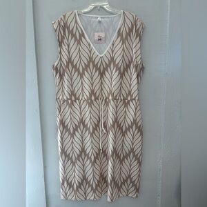 Pixie Lady Plus Size Womens Cream and Brown Leaf Print Midi Dress Size 2X‎ NWT